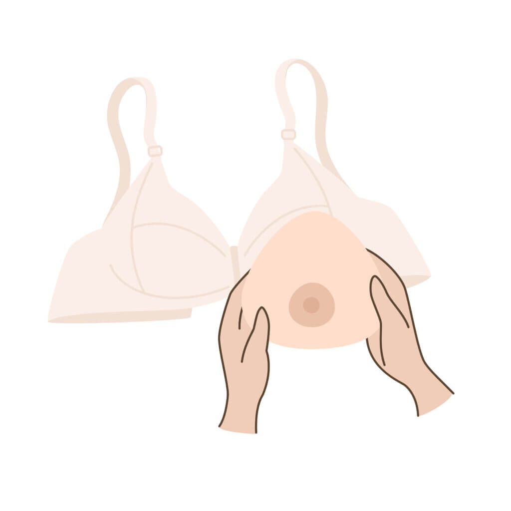 Hands holding Breast prosthesis. Breast prosthesis and post surgery bra for breast cancer patient after mastectomy.